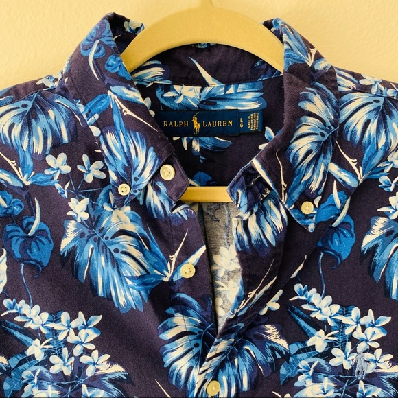 Ralph Lauren blue floral print button down Hawaiian shirt - Picture 7 of 7